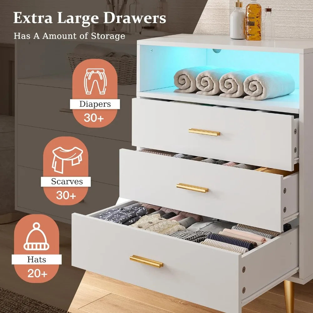 Dresser for Bedroom Black Dresser with LED 6 Drawers Dresser with Large Organizer Wood Dressers & Chests of Drawers