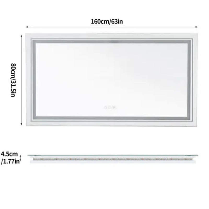 Jumbo Large Illuminated LED Bathroom Mirror with Front+Backlit Lights Wall Mounted Anti-Fog Vanity Mirror