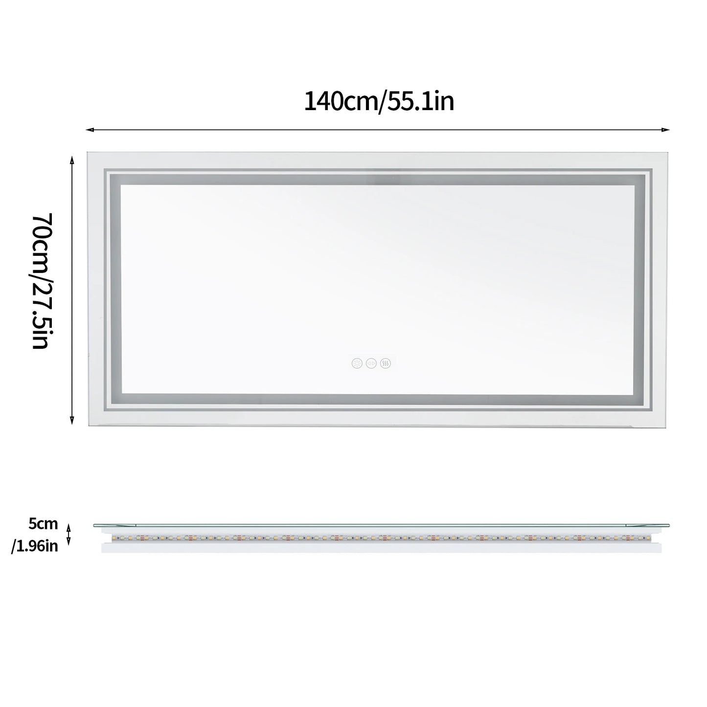 Jumbo Large Illuminated LED Bathroom Mirror with Front+Backlit Lights Wall Mounted Anti-Fog Vanity Mirror