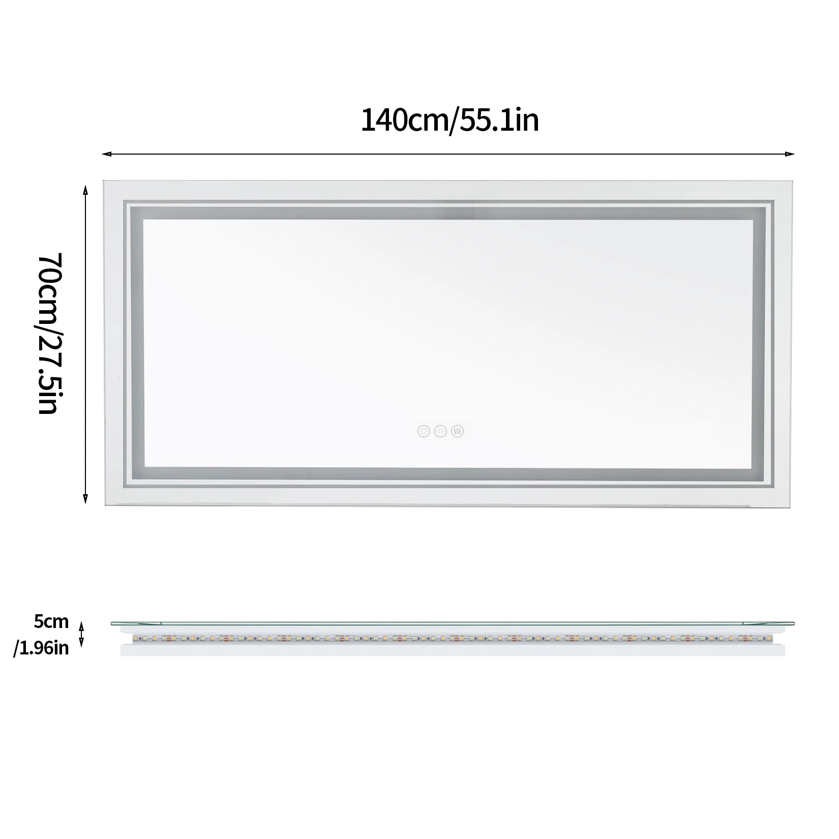 Jumbo Large Illuminated LED Bathroom Mirror with Front+Backlit Lights Wall Mounted Anti-Fog Vanity Mirror