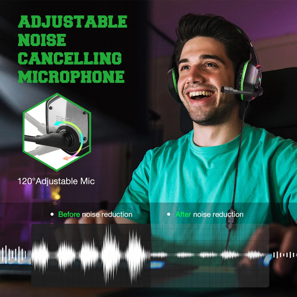 Gaming Headphones for PC/PS4/PS5  E1000 7.1 Surround RGB Gaming Headset Gamer USB Wired Headphones with Noise Cancelling Mic