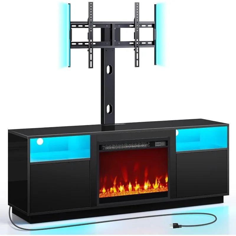 Fireplace TV Stand with Led Lights and Power Outlets, Entertainment Center with Electric Fireplace,For 45/55/60/65 Inch Tvs