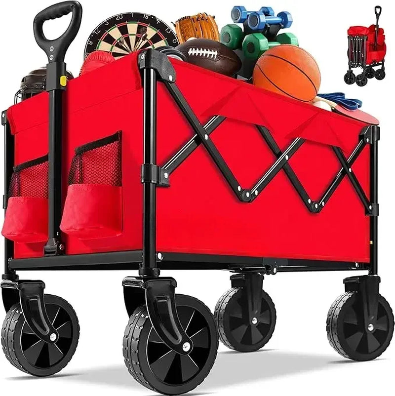 Collapsible Folding Wagon Cart, Portable Garden Wagon Cart All Terrain with Large Capacity, Heavy Duty Foldable Utility Wagon