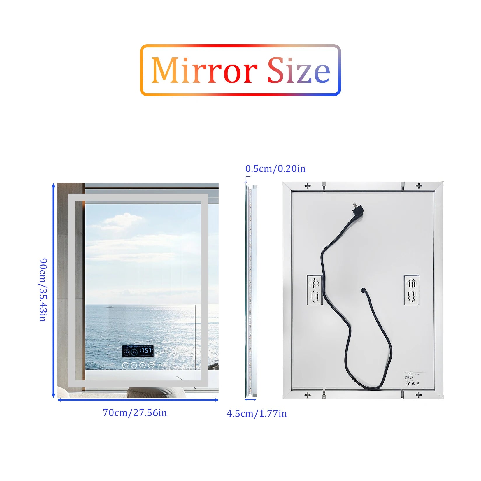 Bluetooth Bathroom Mirror Time Temperature Display Wall Hang Vanity Mirror with Bluetooth Speaker Dimmable Anti-Fog