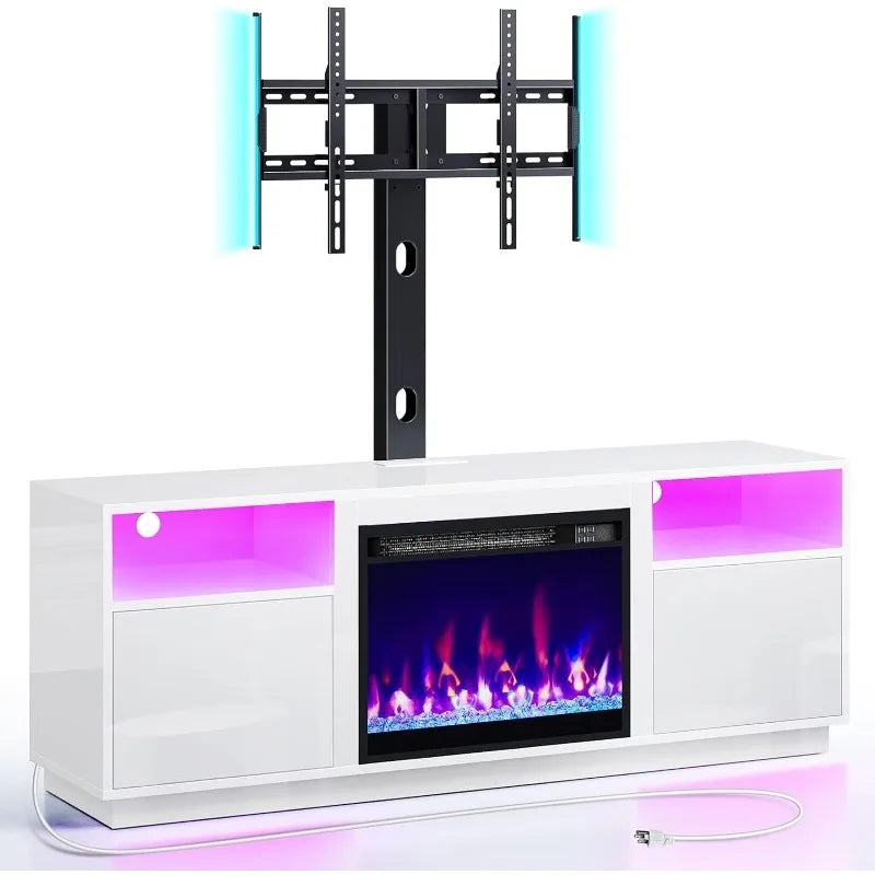 Fireplace TV Stand with Led Lights and Power Outlets, Entertainment Center with Electric Fireplace,For 45/55/60/65 Inch Tvs