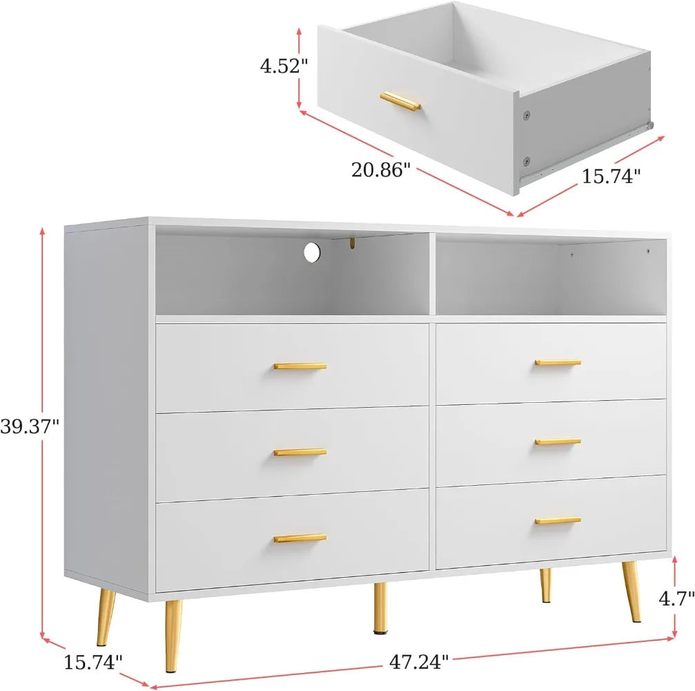 Dresser for Bedroom Black Dresser with LED 6 Drawers Dresser with Large Organizer Wood Dressers & Chests of Drawers