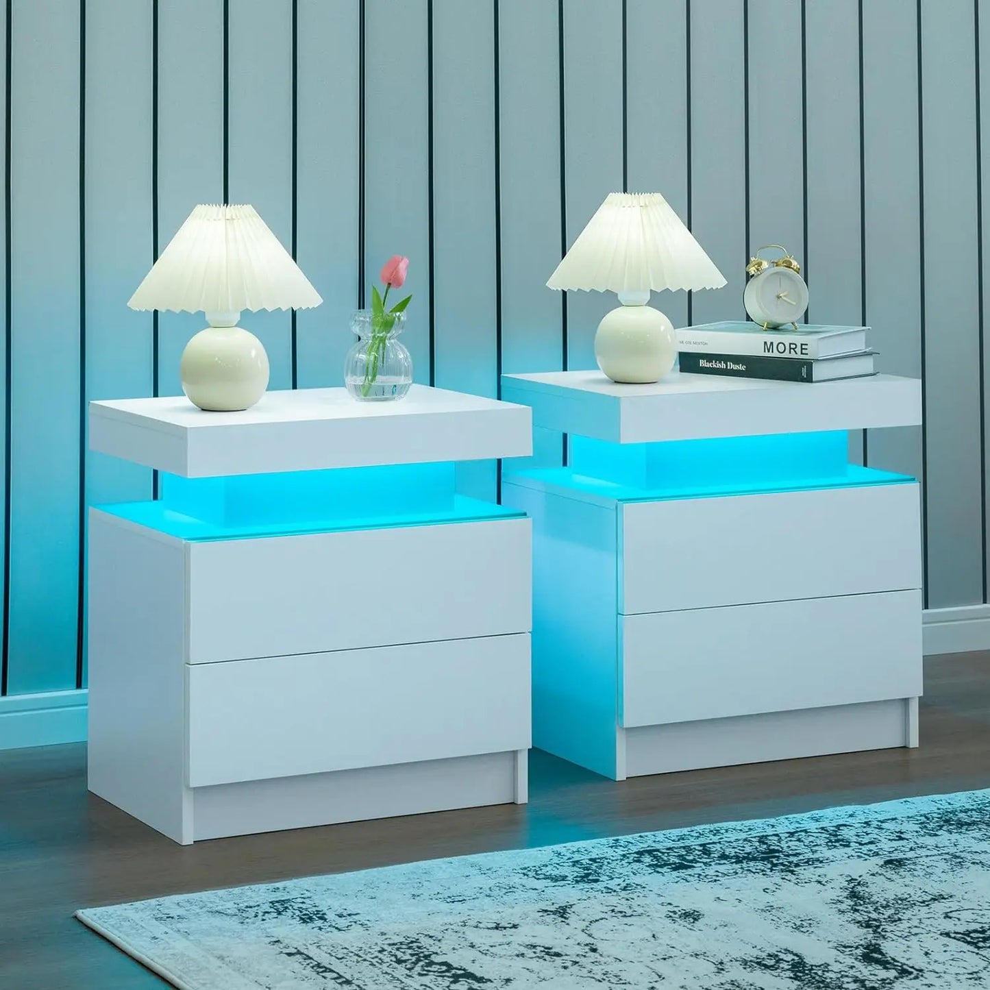 Nightstand Set of 2 LED Nightstand with 2 Drawers, Bedside Table with Drawers for Bedroom Furniture, Side Bed Table