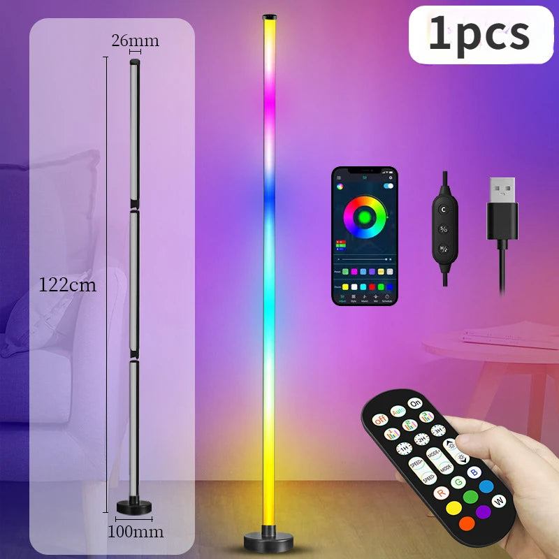 Smart RGB Floor Lamp with Music Sync Modern Mood Lighting LED Stand Lights for Bedroom Game Room Living Room Decor