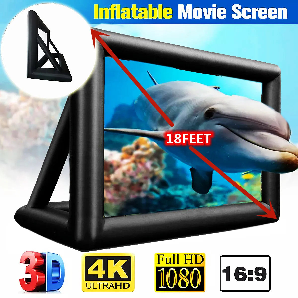 8Ft 10Ft 12Ft 14Ft 16Ft 18Ft 20Ft Inflatable Projector Movies Screen for Home Movies TV Shows Videos Playing Games Etc