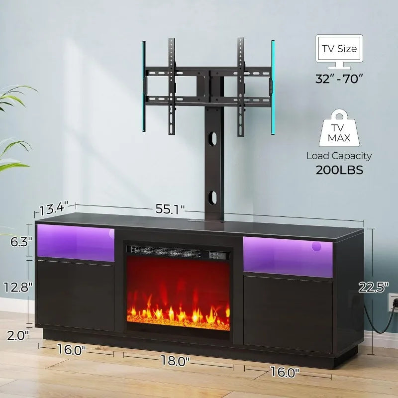 Fireplace TV Stand with Led Lights and Power Outlets, Entertainment Center with Electric Fireplace,For 45/55/60/65 Inch Tvs