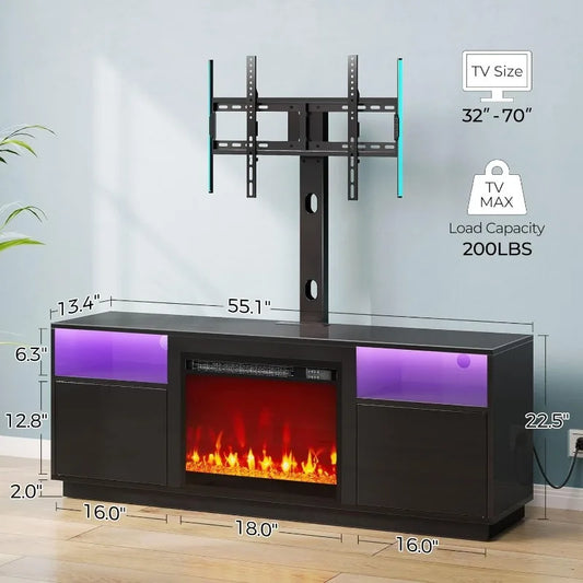 Fireplace TV Stand with Led Lights and Power Outlets, Entertainment Center with Electric Fireplace,For 45/55/60/65 Inch Tvs