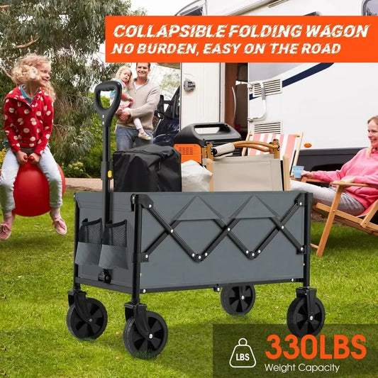 Collapsible Folding Wagon Cart, Portable Garden Wagon Cart All Terrain with Large Capacity, Heavy Duty Foldable Utility Wagon