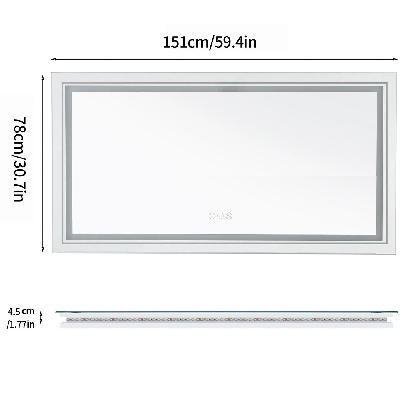 Jumbo Large Illuminated LED Bathroom Mirror with Front+Backlit Lights Wall Mounted Anti-Fog Vanity Mirror