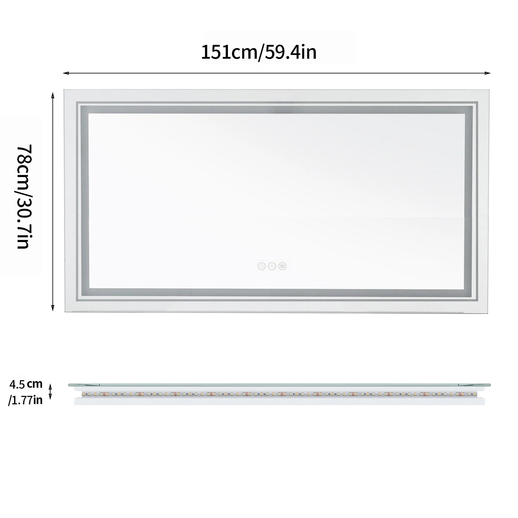 Jumbo Large Illuminated LED Bathroom Mirror with Front+Backlit Lights Wall Mounted Anti-Fog Vanity Mirror
