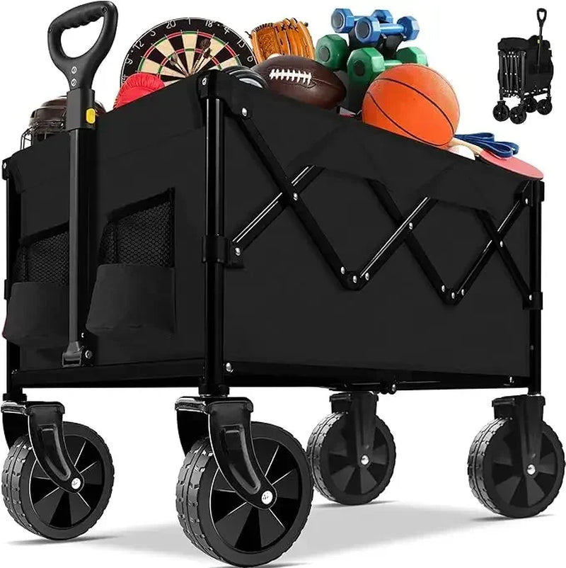 Collapsible Folding Wagon Cart, Portable Garden Wagon Cart All Terrain with Large Capacity, Heavy Duty Foldable Utility Wagon