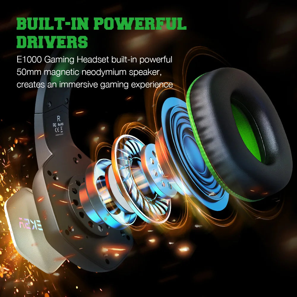 Gaming Headphones for PC/PS4/PS5  E1000 7.1 Surround RGB Gaming Headset Gamer USB Wired Headphones with Noise Cancelling Mic