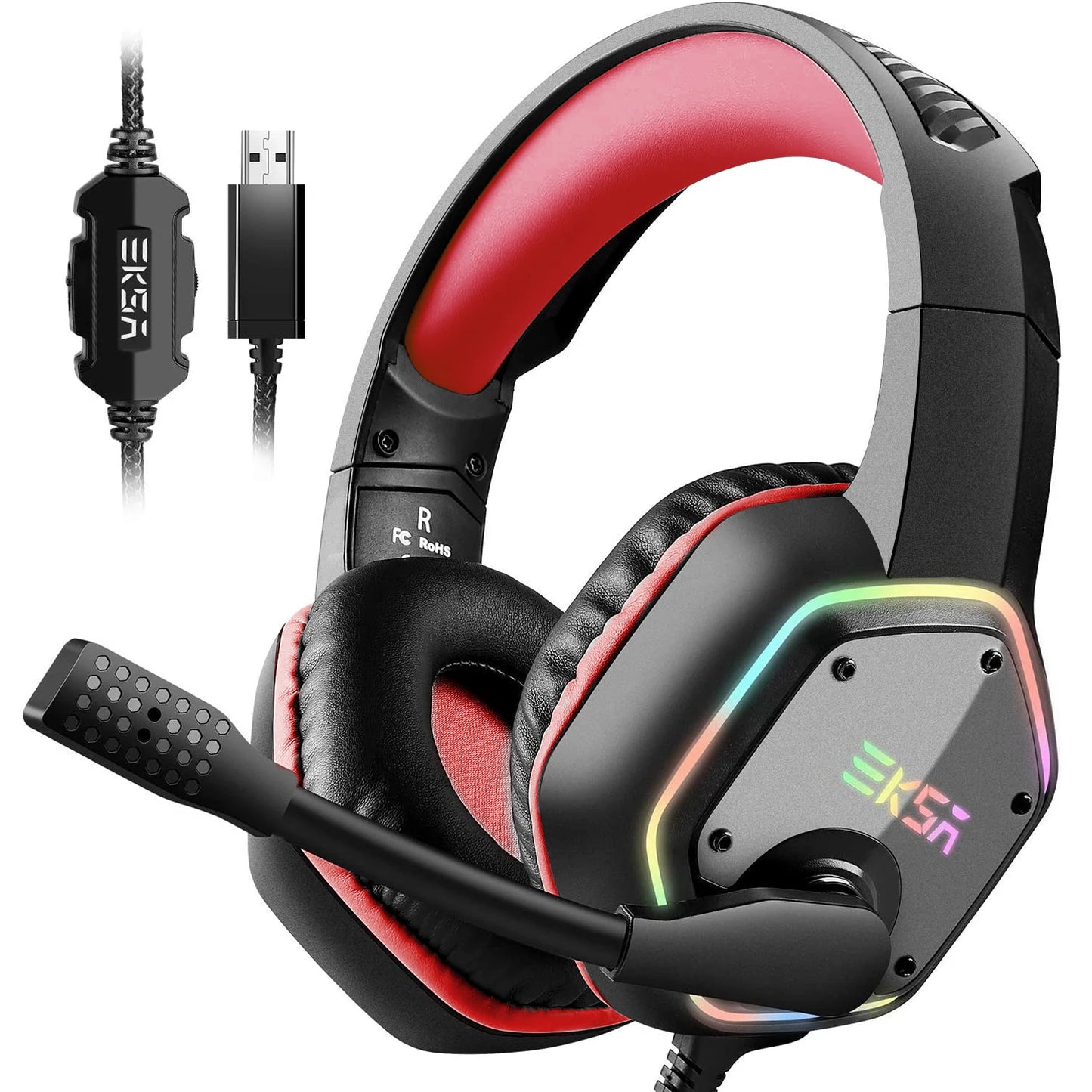 Gaming Headphones for PC/PS4/PS5  E1000 7.1 Surround RGB Gaming Headset Gamer USB Wired Headphones with Noise Cancelling Mic
