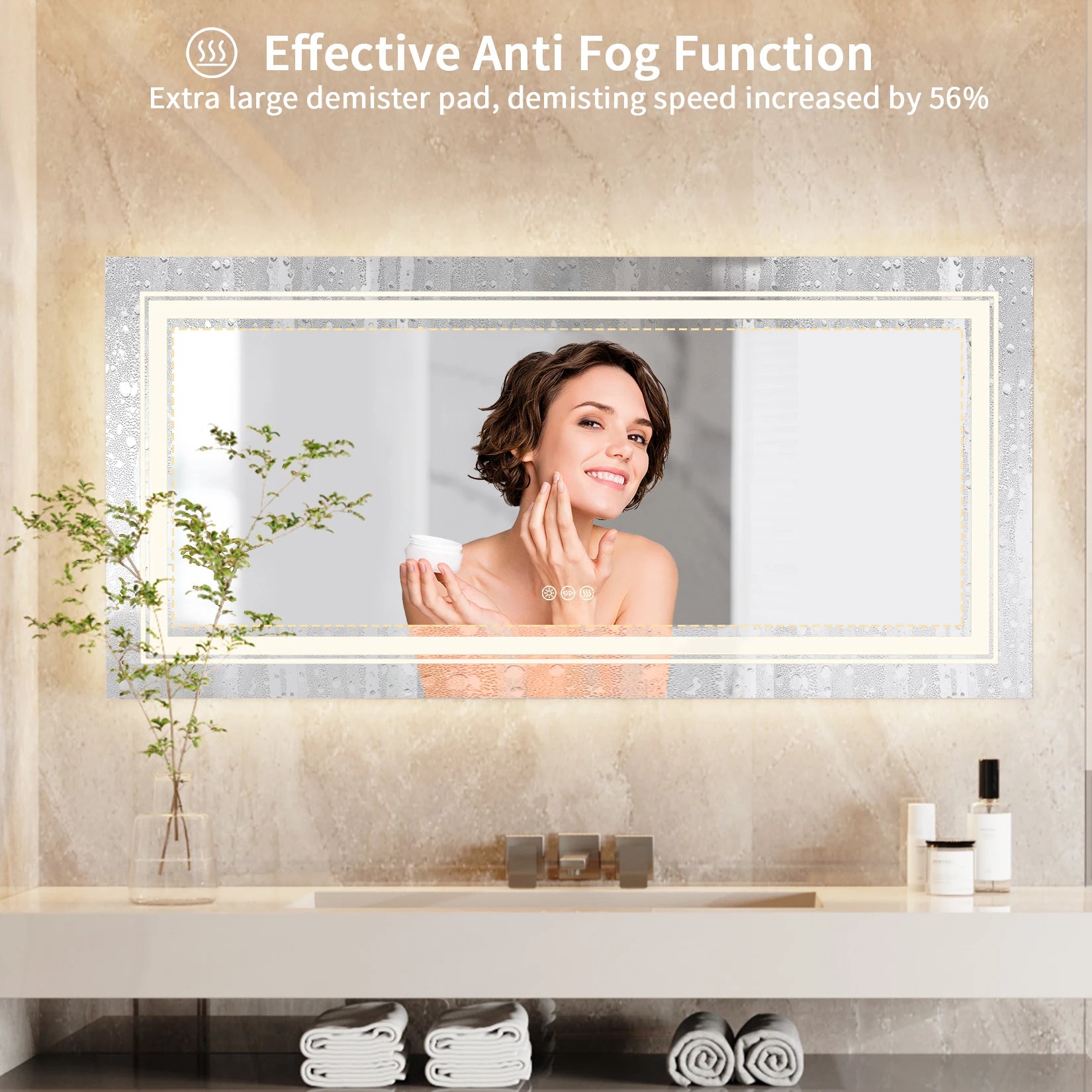 Jumbo Large Illuminated LED Bathroom Mirror with Front+Backlit Lights Wall Mounted Anti-Fog Vanity Mirror