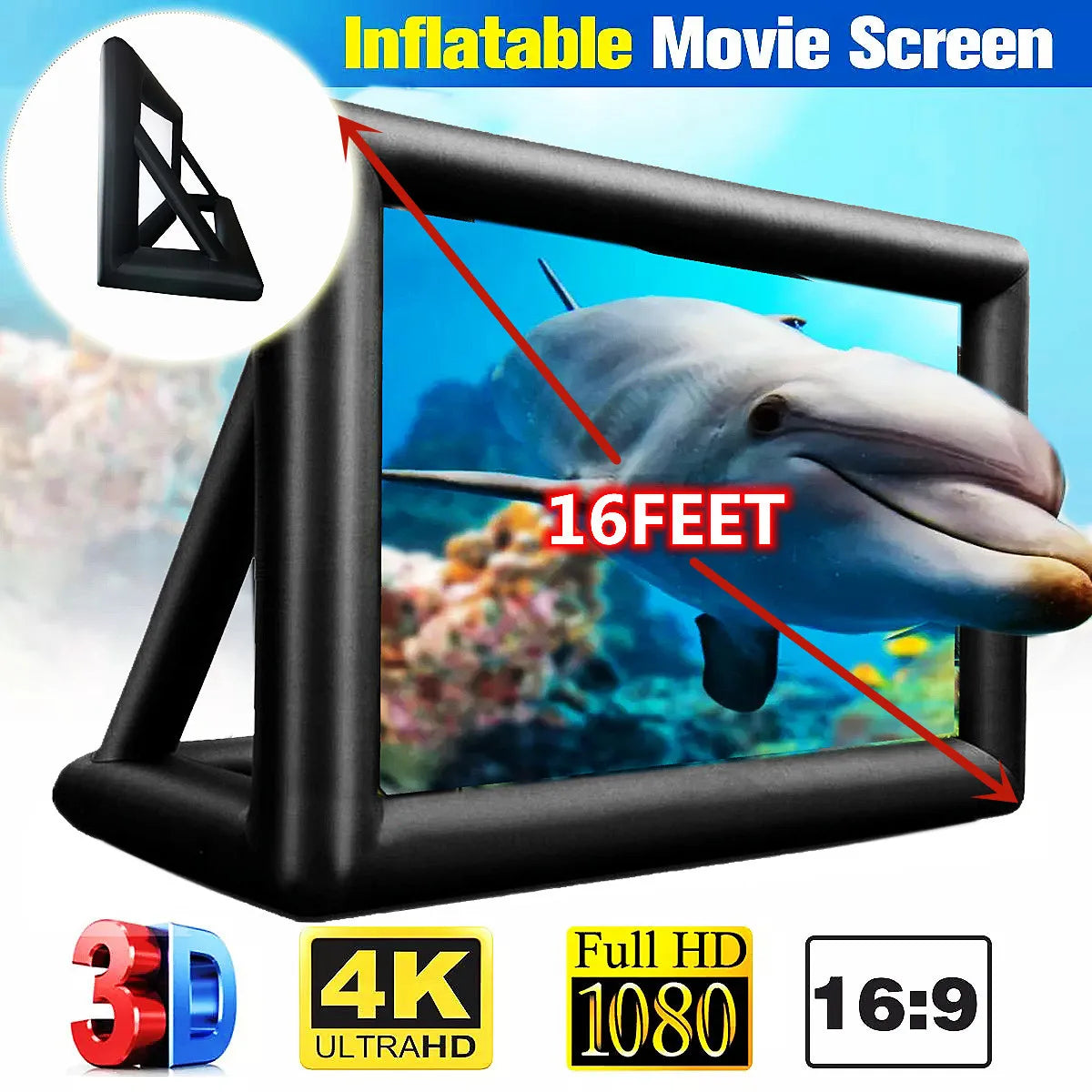 8Ft 10Ft 12Ft 14Ft 16Ft 18Ft 20Ft Inflatable Projector Movies Screen for Home Movies TV Shows Videos Playing Games Etc