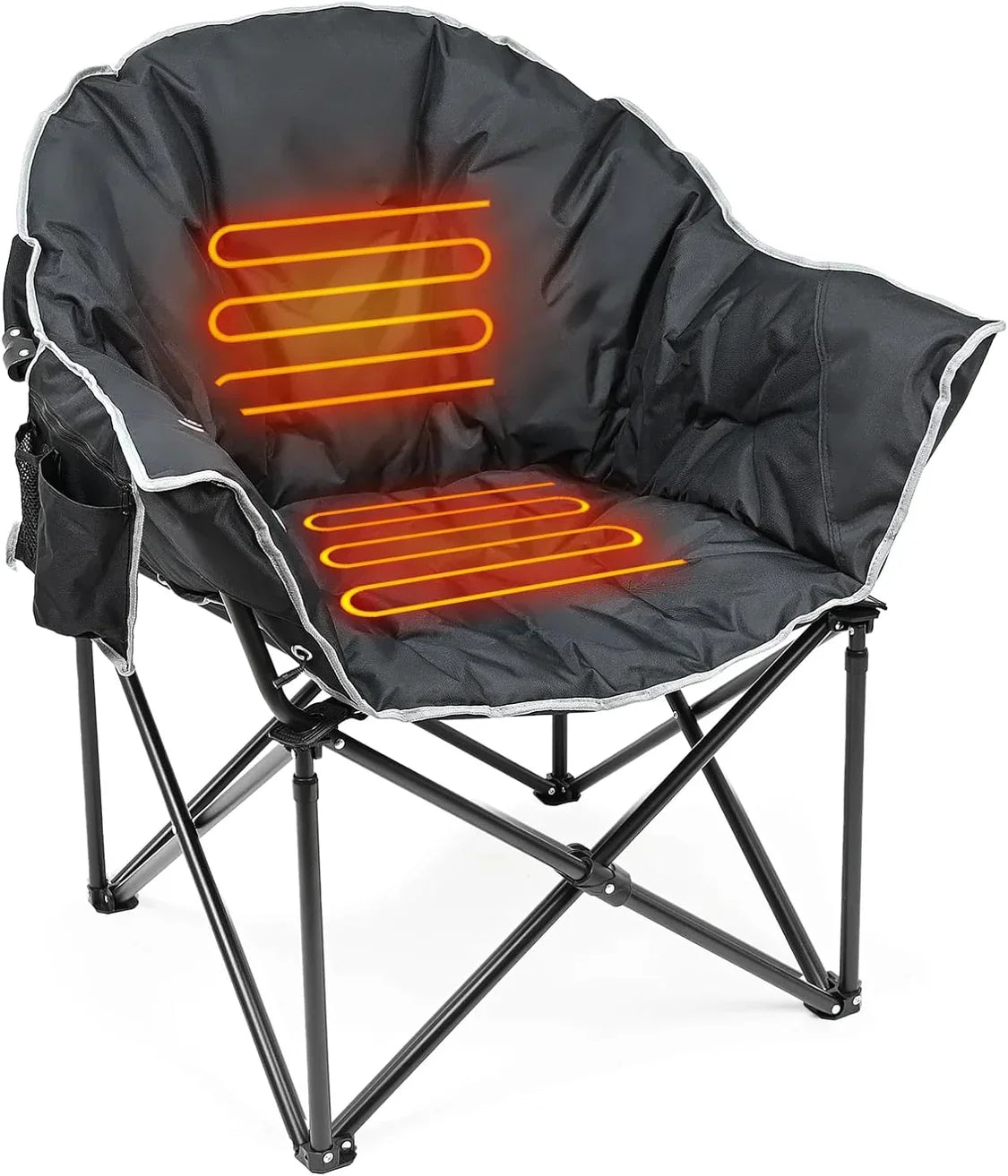 Kinnls Oversized Outdoor Portable Heated Folding Chair Lounge Support 500 Lbs Oxford Fabric Roomy Camping Chair for Fishing