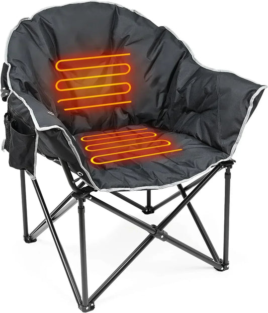 Kinnls Oversized Outdoor Portable Heated Folding Chair Lounge Support 500 Lbs Oxford Fabric Roomy Camping Chair for Fishing