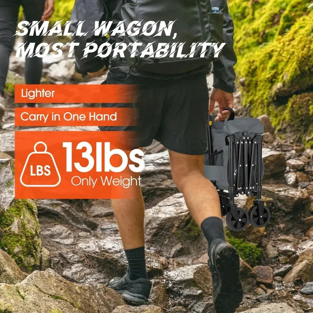 Collapsible Folding Wagon Cart, Portable Garden Wagon Cart All Terrain with Large Capacity, Heavy Duty Foldable Utility Wagon