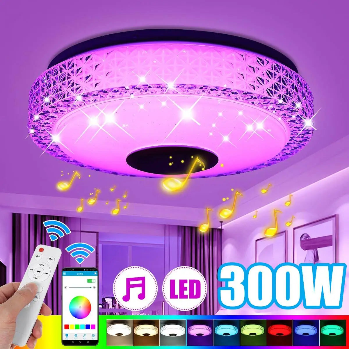 300W LED Ceiling Light RGB Lighting APP Bluetooth Music Lamps for Home Bedroom with Remote Control