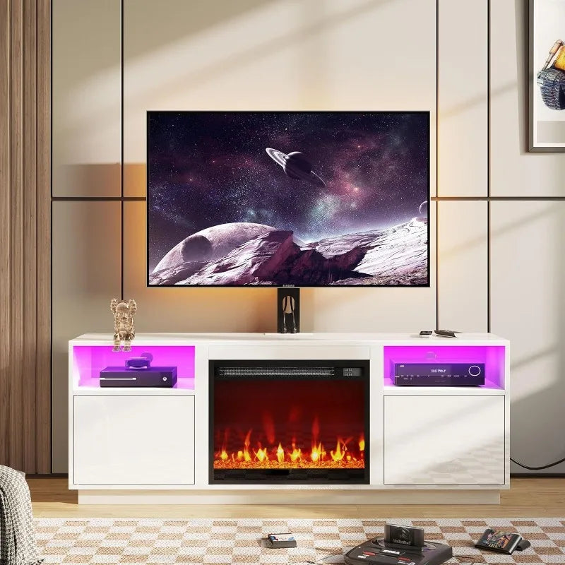 Fireplace TV Stand with Led Lights and Power Outlets, Entertainment Center with Electric Fireplace,For 45/55/60/65 Inch Tvs