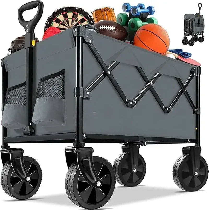 Collapsible Folding Wagon Cart, Portable Garden Wagon Cart All Terrain with Large Capacity, Heavy Duty Foldable Utility Wagon