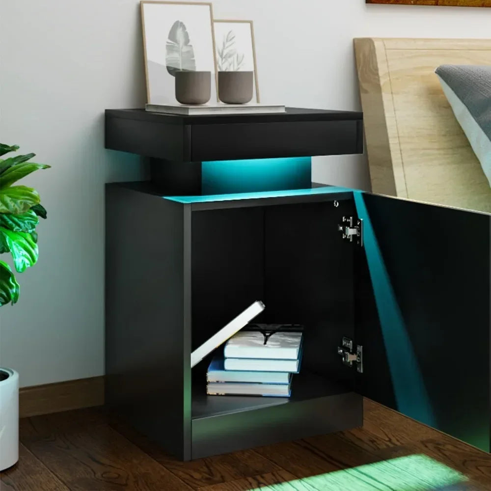 Nightstand with LED Lights,Night Stand with Storage Cabinet for Bedroom,Bedside Table with LED