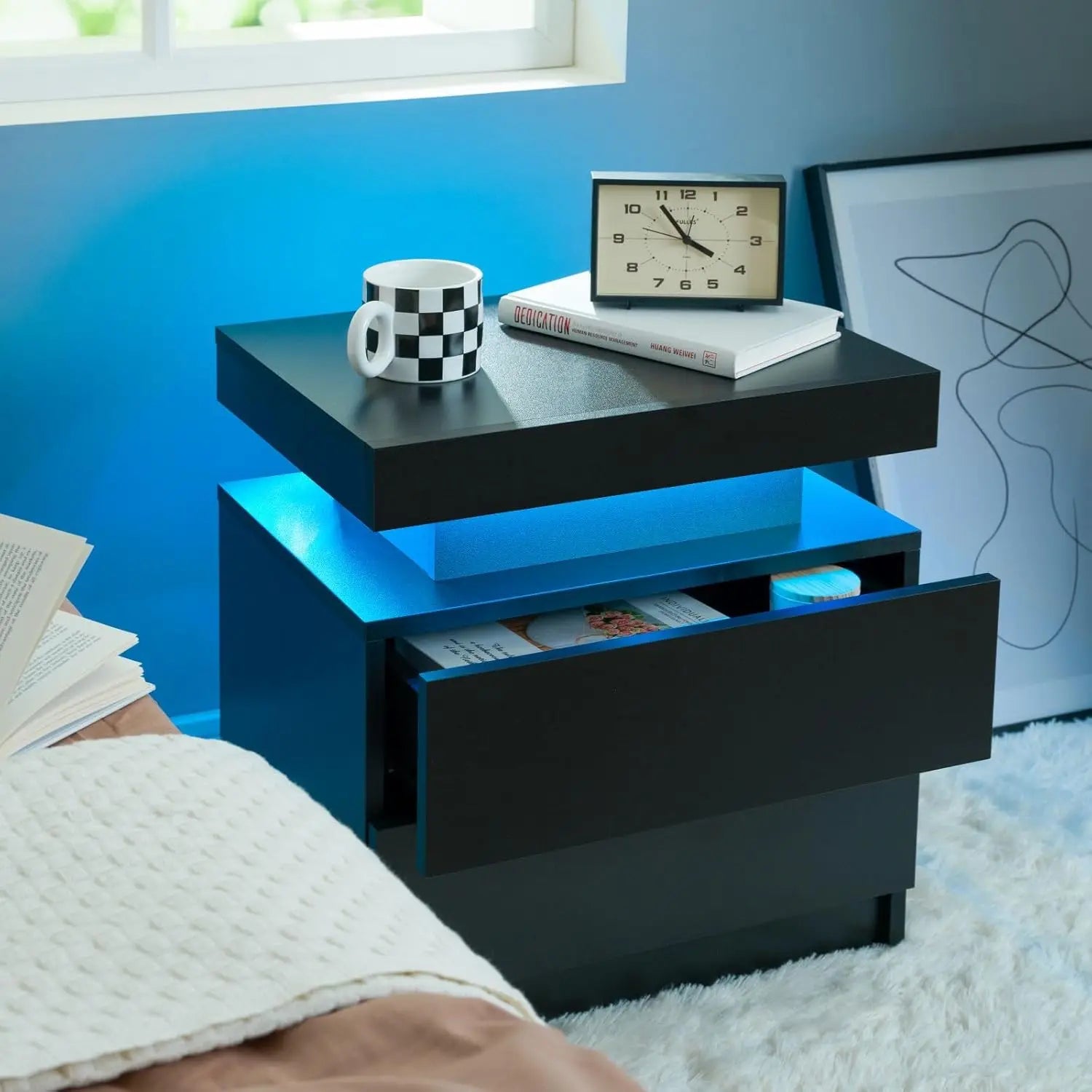 Nightstand Set of 2 LED Nightstand with 2 Drawers, Bedside Table with Drawers for Bedroom Furniture, Side Bed Table