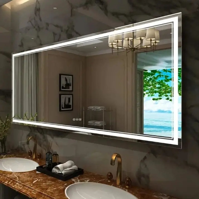 Jumbo Large Illuminated LED Bathroom Mirror with Front+Backlit Lights Wall Mounted Anti-Fog Vanity Mirror