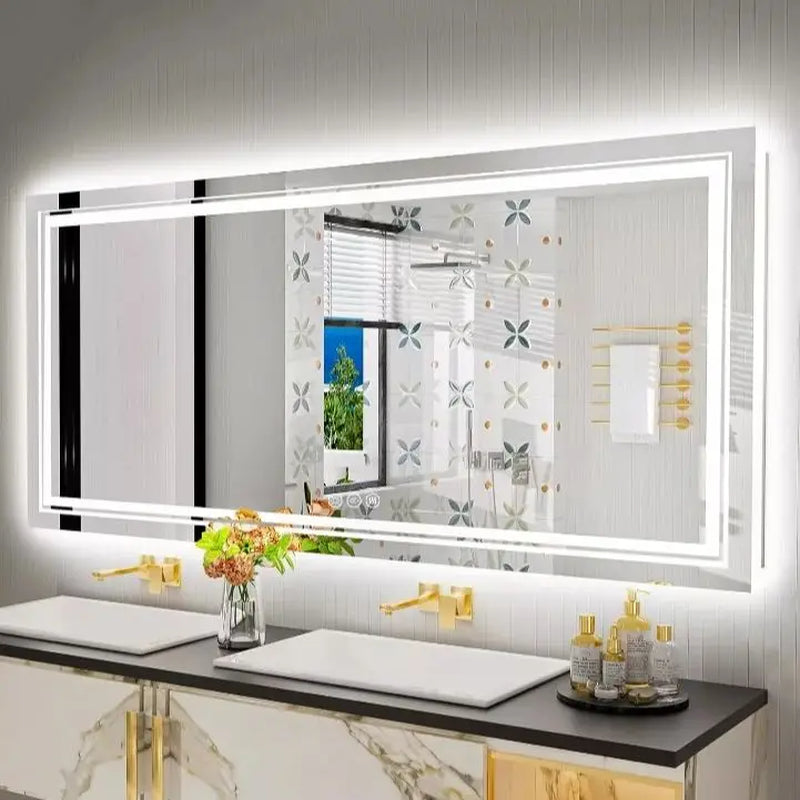 Jumbo Large Illuminated LED Bathroom Mirror with Front+Backlit Lights Wall Mounted Anti-Fog Vanity Mirror