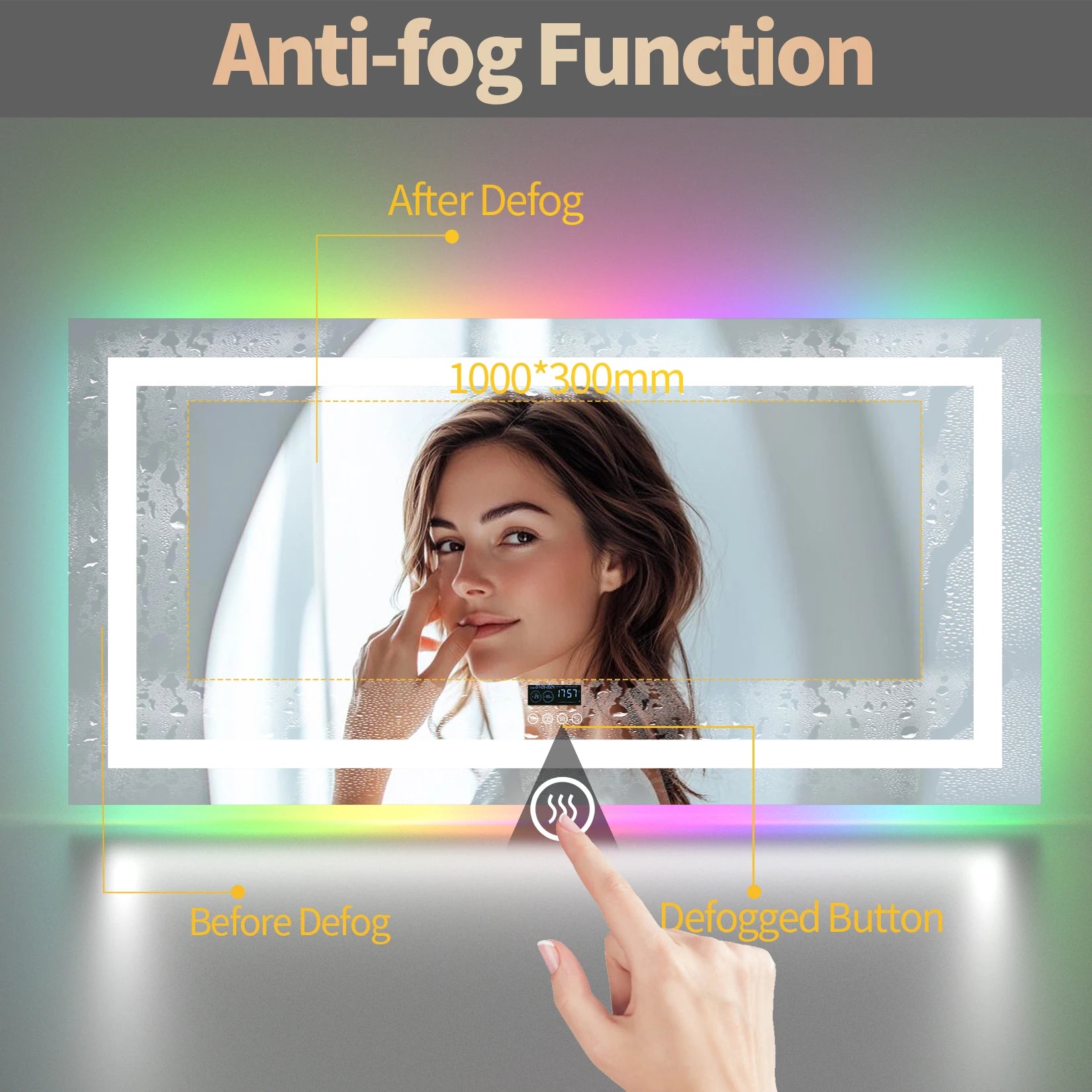 120/140Cm Rectangular LED Bathroom Mirror Front-Lit and RGB Backlight Antifog Vanity Mirror with Date & Time Bluetooth Speaker