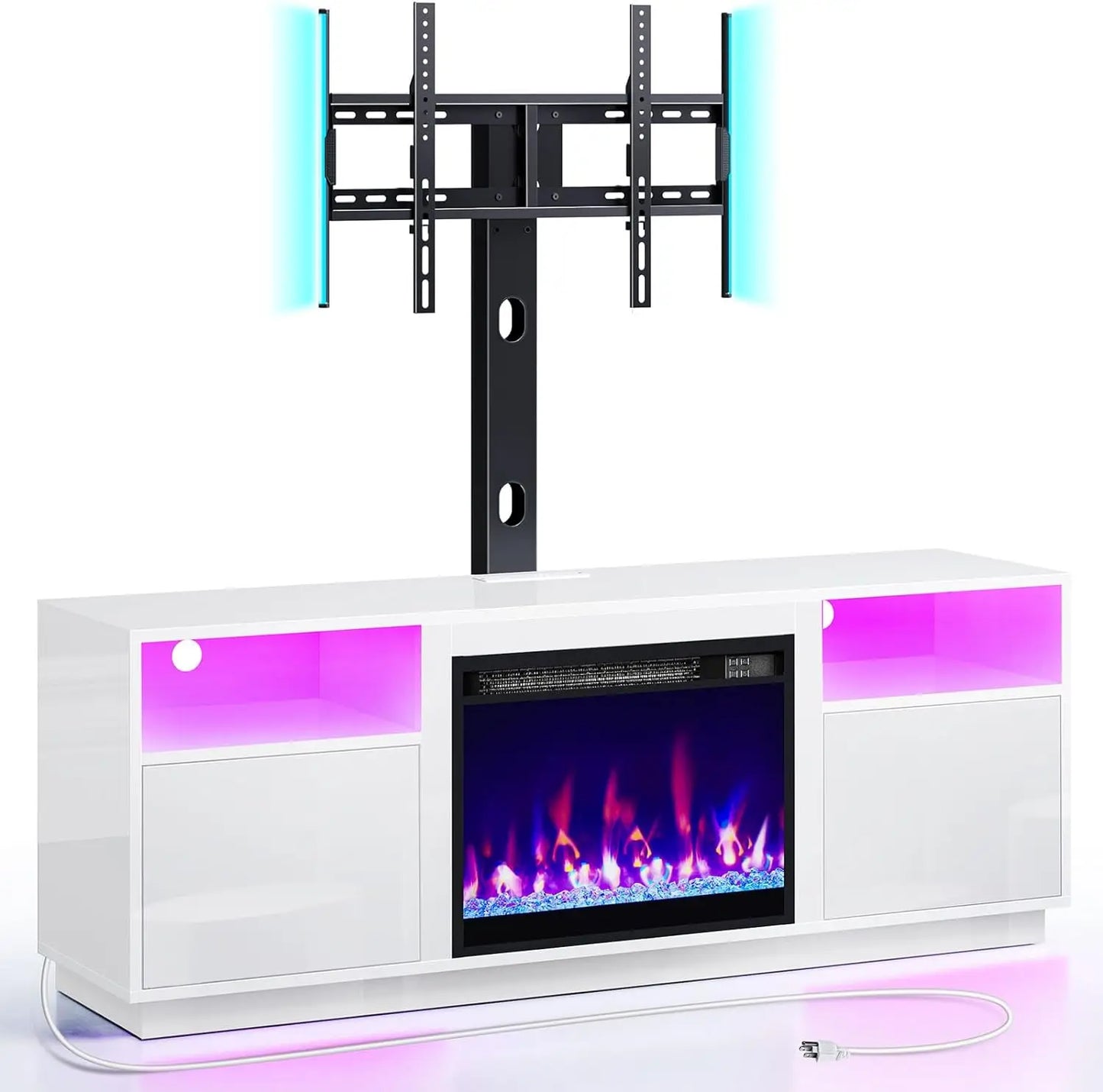 Fireplace TV Stand with Led Lights and Power Outlets, Entertainment Center with Electric Fireplace,For 45/55/60/65 Inch Tvs