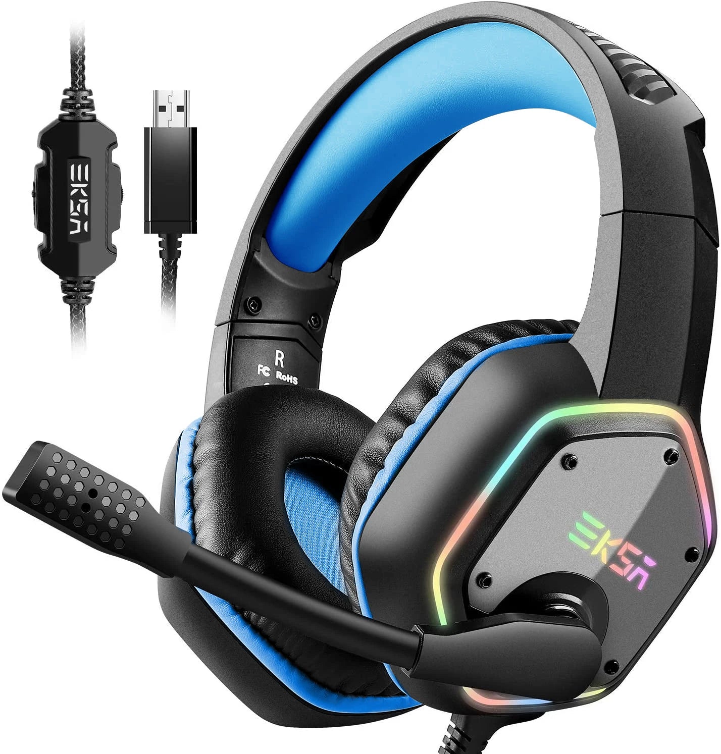 Gaming Headphones for PC/PS4/PS5  E1000 7.1 Surround RGB Gaming Headset Gamer USB Wired Headphones with Noise Cancelling Mic