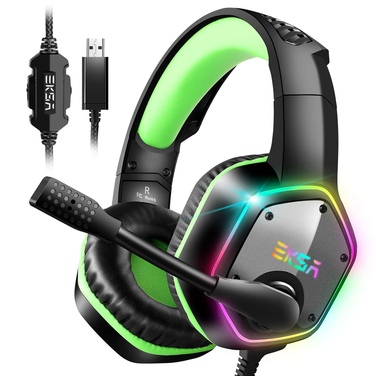 Gaming Headphones for PC/PS4/PS5  E1000 7.1 Surround RGB Gaming Headset Gamer USB Wired Headphones with Noise Cancelling Mic
