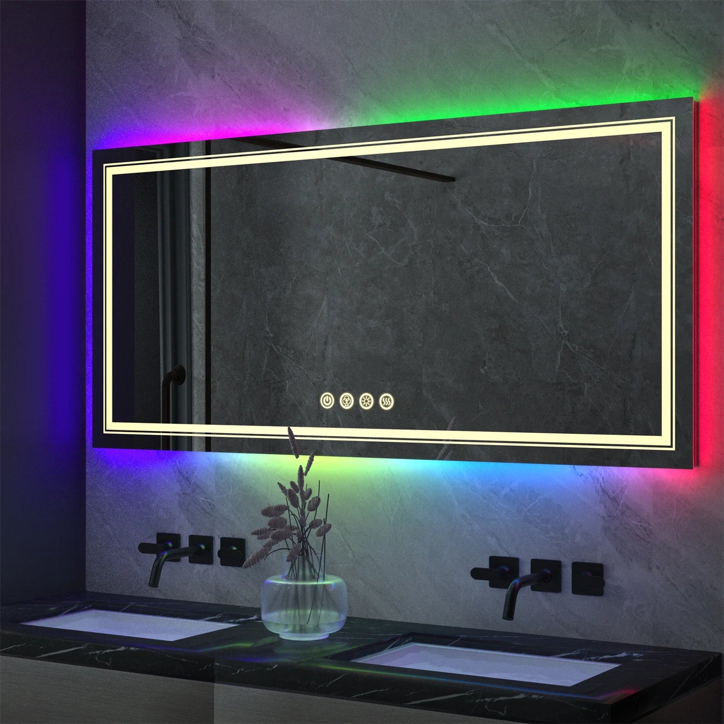 Large Bathroom LED Vanity Mirror RGB Color Changing Backlit Bathroom Mirror Shatterproof Dimmable Anti-Fog Led Mirror