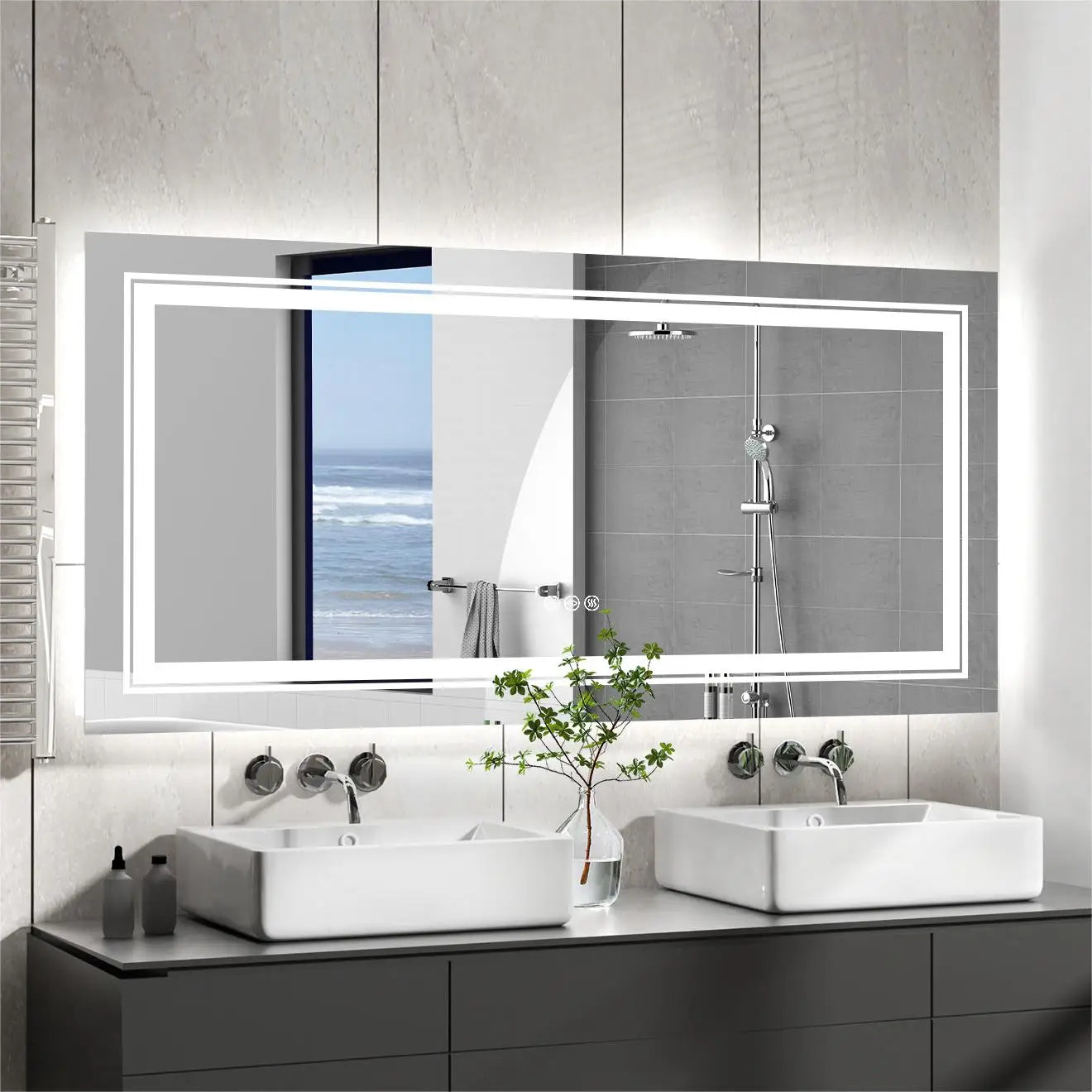 Jumbo Large Illuminated LED Bathroom Mirror with Front+Backlit Lights Wall Mounted Anti-Fog Vanity Mirror