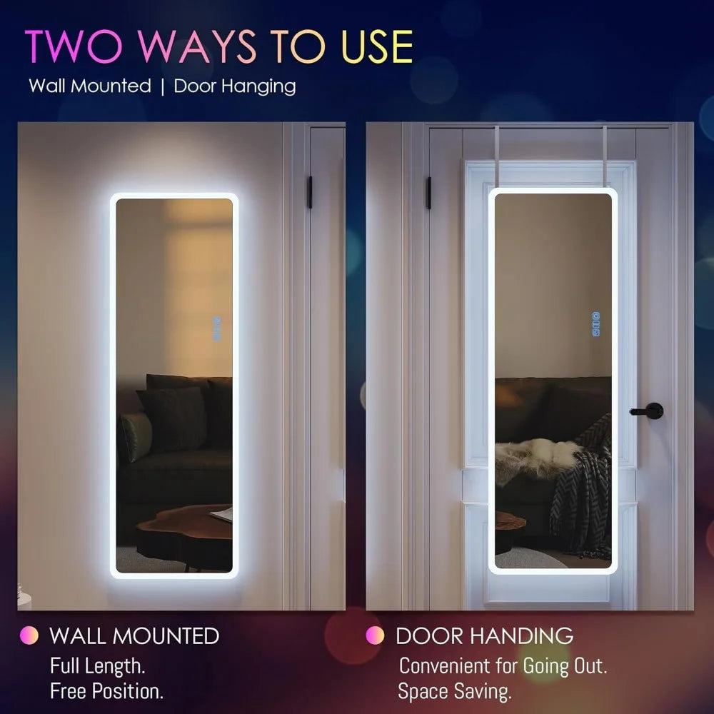 Full Length Mirror with LED Lights,Wall Mounted Lighted , 14 LED Light + Dimmable Brightness + Adjustable Speed, 47" X 16"