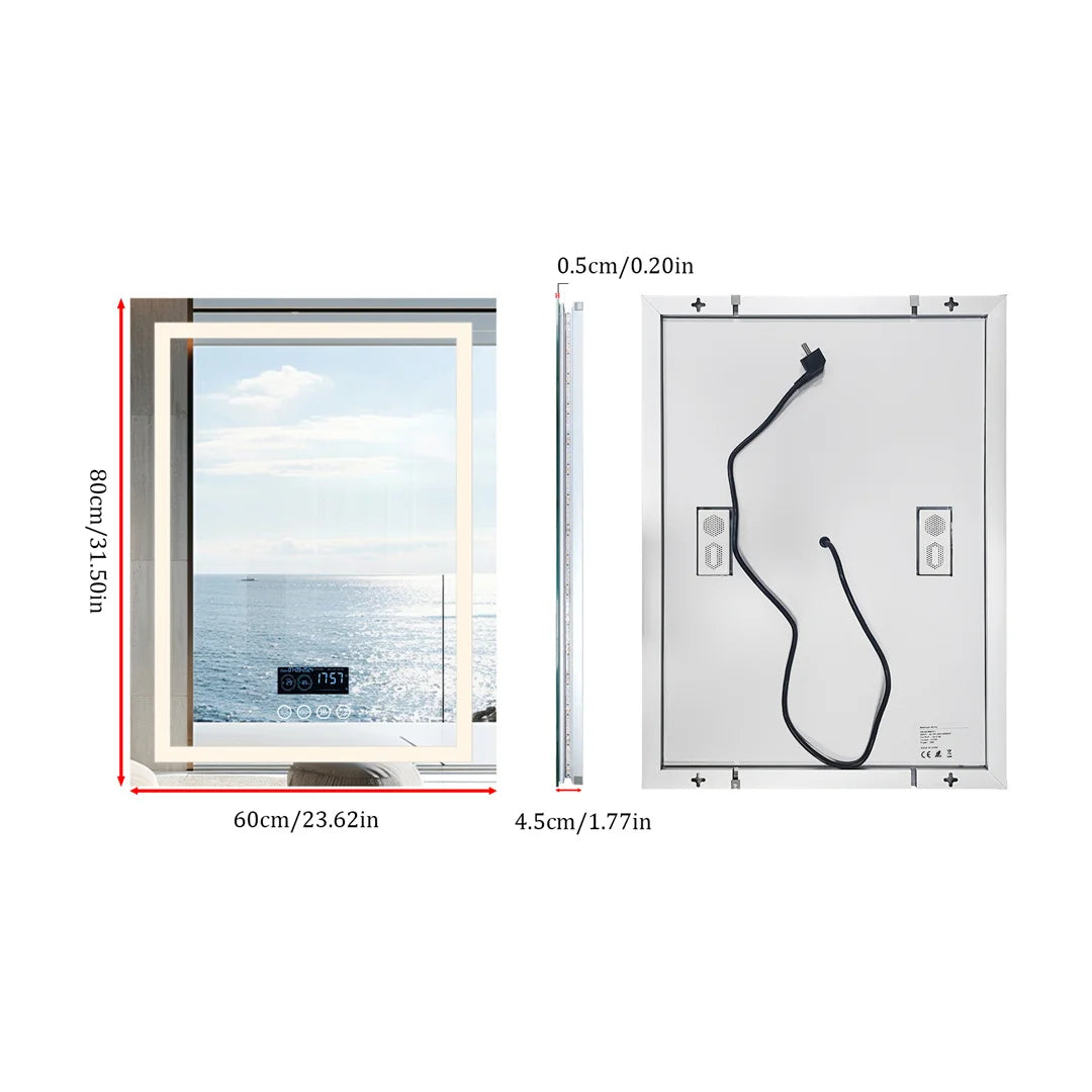 Bluetooth Bathroom Mirror Time Temperature Display Wall Hang Vanity Mirror with Bluetooth Speaker Dimmable Anti-Fog