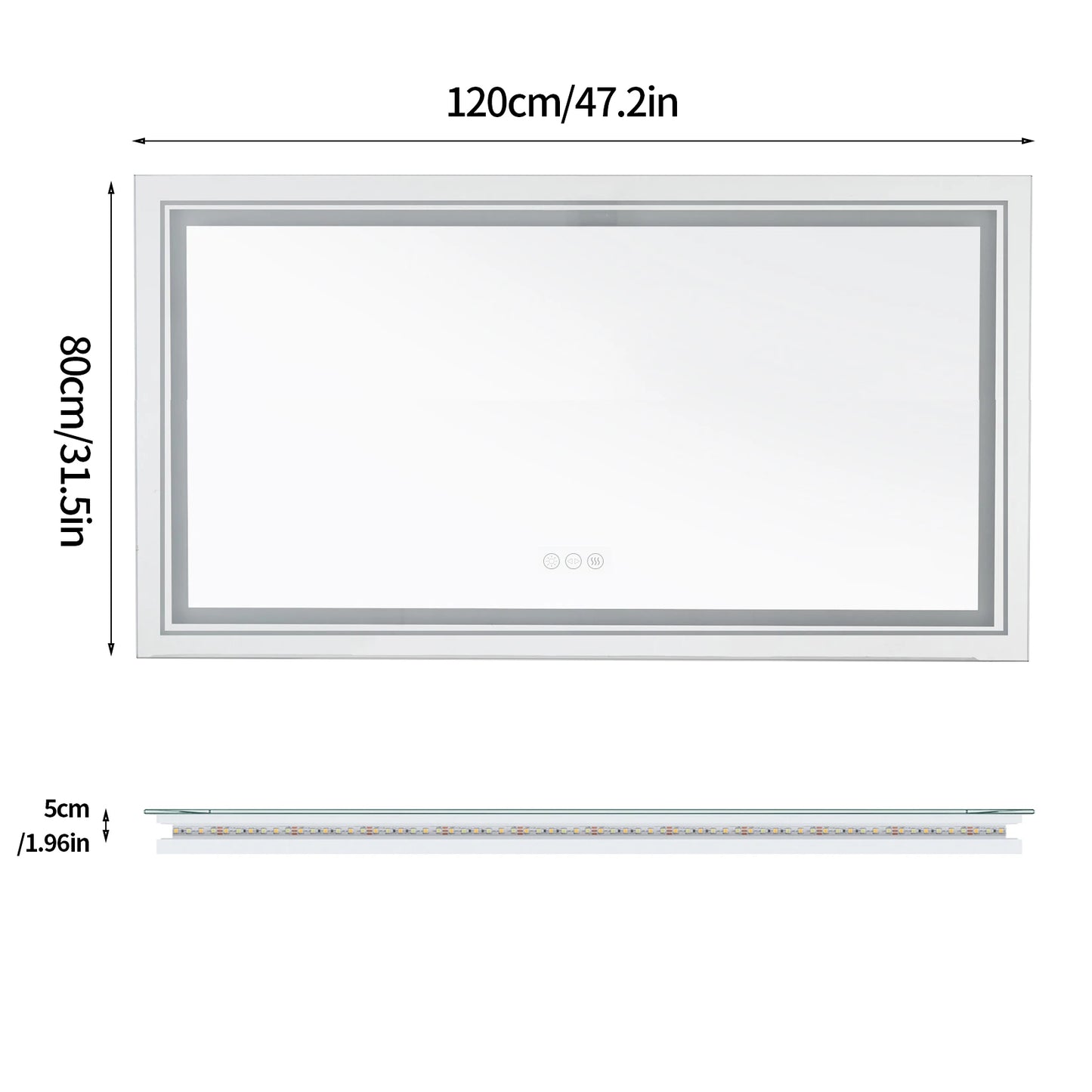 Jumbo Large Illuminated LED Bathroom Mirror with Front+Backlit Lights Wall Mounted Anti-Fog Vanity Mirror
