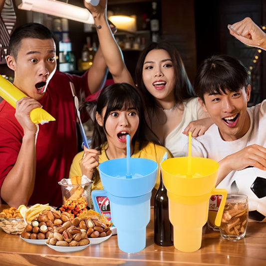 1000Ml Snack Cups with Straw Multifunction Snack and Drink Cup Popcorn Beverage Cup Leak-Proof Color Changing for Kids Adults