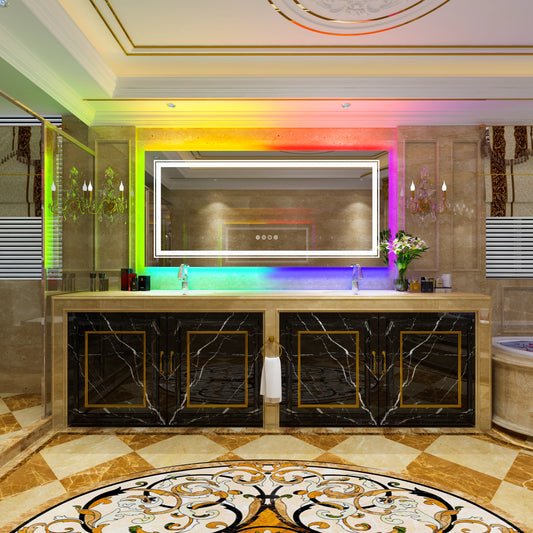 RGB LED Bathroom Mirror, Large Backlit Vanity Mirror with Lights, RGB Lighted Mirror for Wall, Anti- Fog, Dimmable , CRI 90