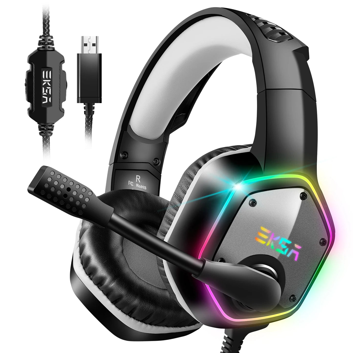 Gaming Headphones for PC/PS4/PS5  E1000 7.1 Surround RGB Gaming Headset Gamer USB Wired Headphones with Noise Cancelling Mic