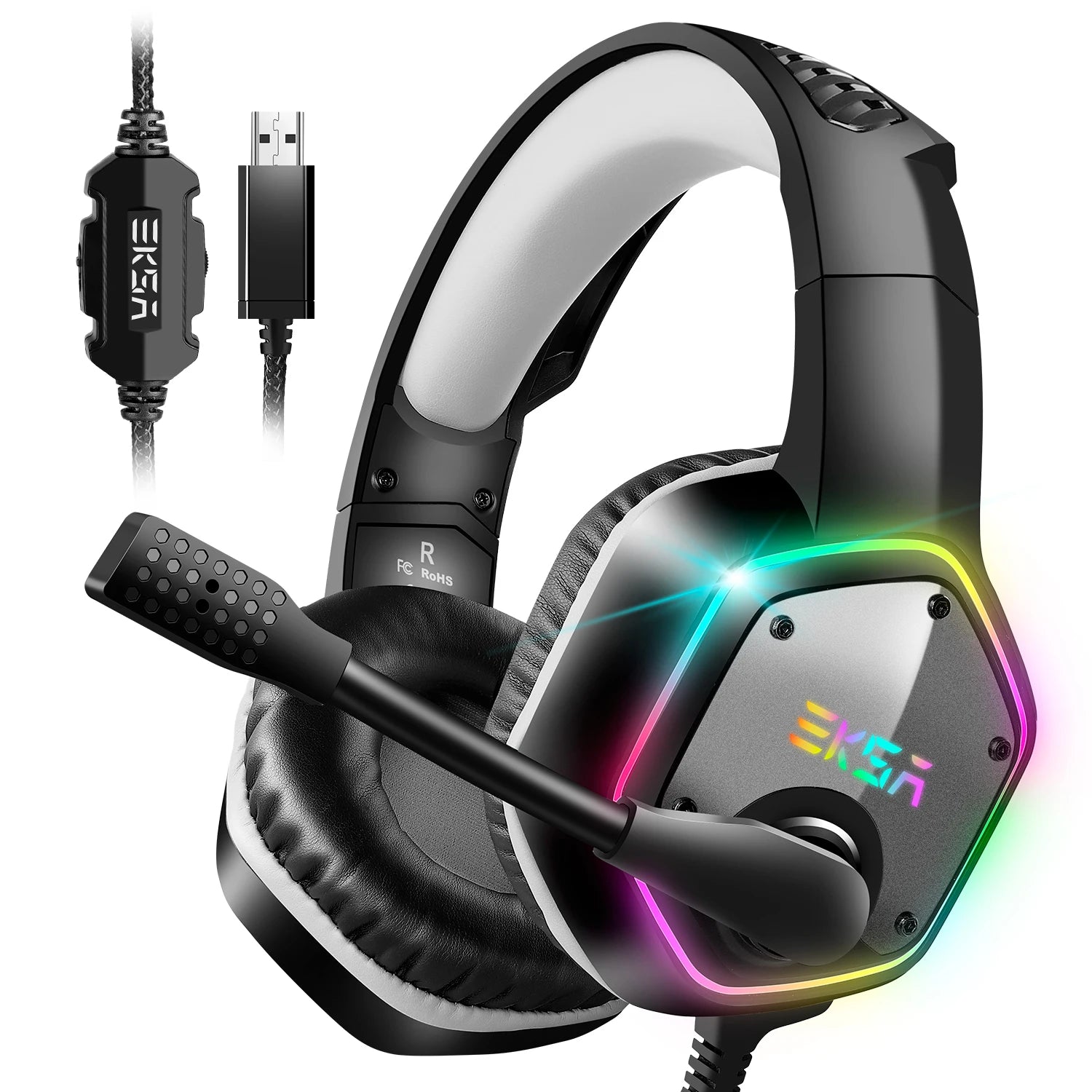 Gaming Headphones for PC/PS4/PS5  E1000 7.1 Surround RGB Gaming Headset Gamer USB Wired Headphones with Noise Cancelling Mic