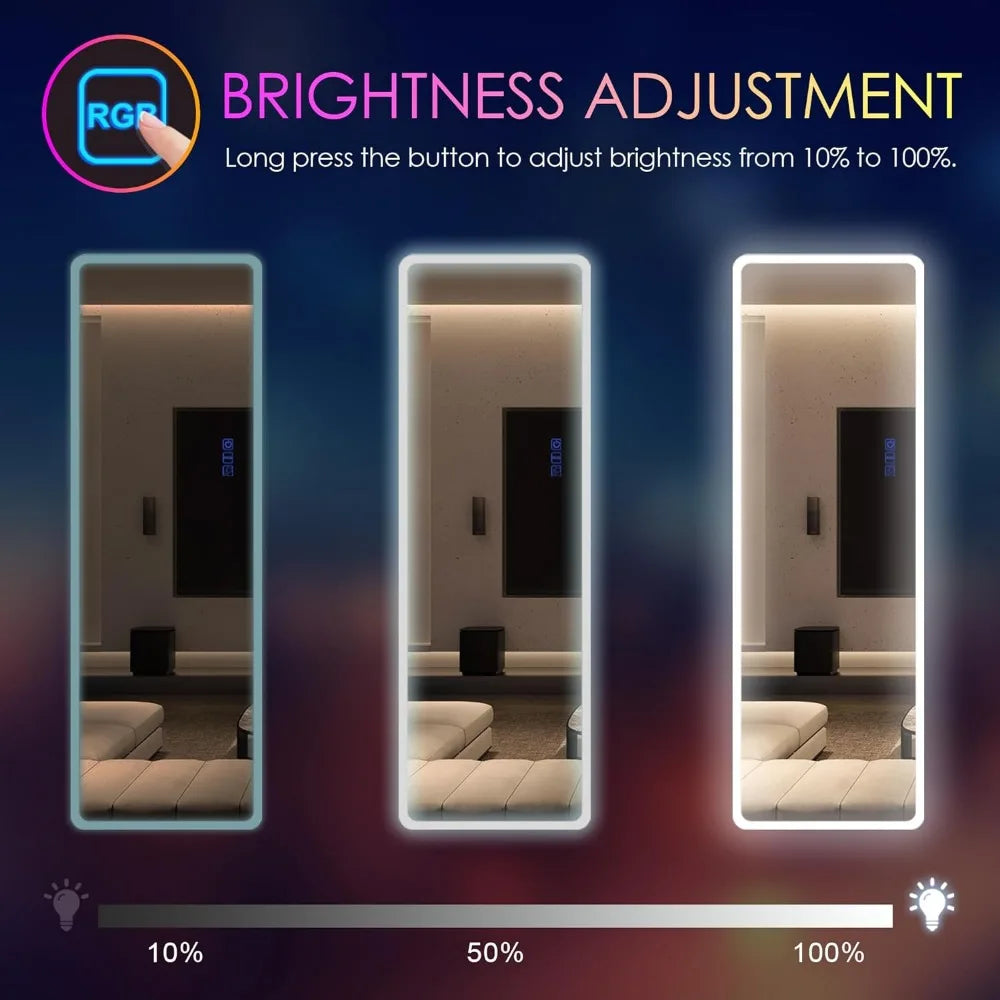 Full Length Mirror with LED Lights,Wall Mounted Lighted , 14 LED Light + Dimmable Brightness + Adjustable Speed, 47" X 16"