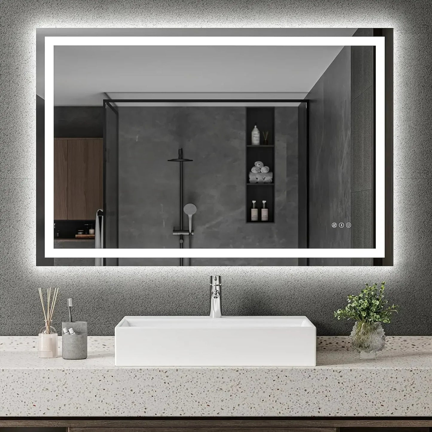 Wall Mounted Bathroom Vanity Mirror RGB LED Bathroom Mirror with Light Anti-Fog Dimmable Memory Makeup Mirrors Backlight