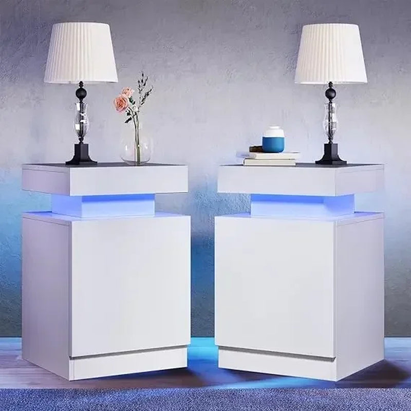 Nightstand with LED Lights,Night Stand with Storage Cabinet for Bedroom,Bedside Table with LED
