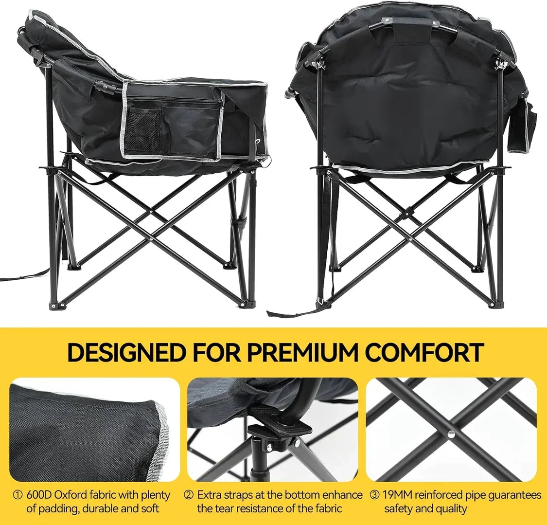 Kinnls Oversized Outdoor Portable Heated Folding Chair Lounge Support 500 Lbs Oxford Fabric Roomy Camping Chair for Fishing